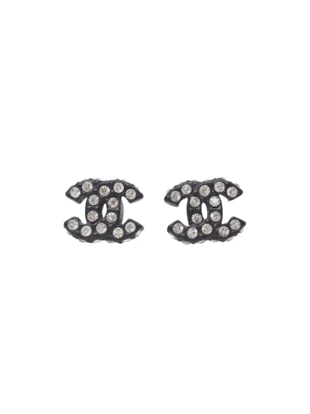 Chanel CC Logo Earrings 02 Rhinestone Black